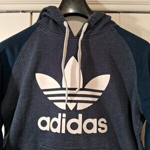 Adidas Original blue jeans Trefoil logo Pullover Hoodie Womens Size L